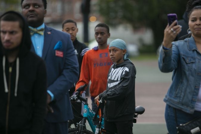 Karon Brown from Camden participate in the community rally held in Camden to create safer environment for children on Thursday, April 25, 2019. (Miguel Martinez for WHYY)