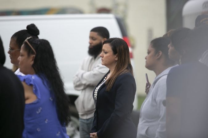 Camden residents participate participate in the community rally held in Camden to create safer environment for children on Thursday, April 25, 2019. (Miguel Martinez for WHYY)