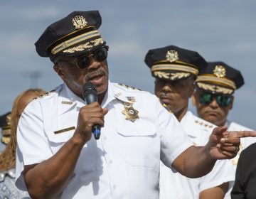 Philadelphia Sheriff Jewell Williams speaks at the Hero Thrill Show, an annual event raising money for children of fallen first responders, September 22, 2018. (Michael Candelori/Sipa via AP Images)