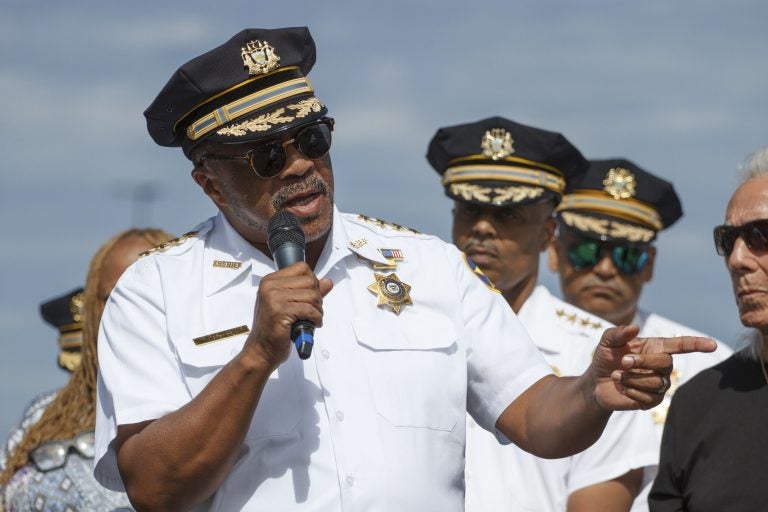 Philadelphia Sheriff Jewell Williams speaks at the Hero Thrill Show, an annual event raising money for children of fallen first responders, September 22, 2018. (Michael Candelori/Sipa via AP Images)