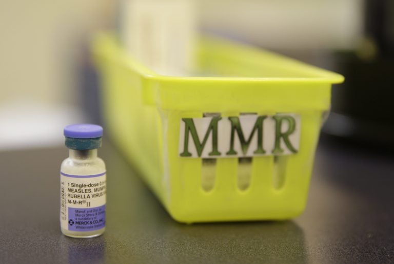 This Feb. 6, 2015, file photo shows a measles, mumps and rubella vaccine on a countertop at a pediatrics clinic in Greenbrae, Calif. (Eric Risberg/AP Photo) 