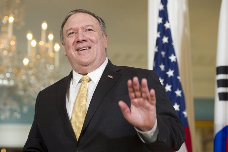 Secretary of State Mike Pompeo, right, meets with South Korea Foreign Minister Kang Kyung-wha at the State Department, in Washington, Friday, March 29, 2019. (Cliff Owen/AP Photo)