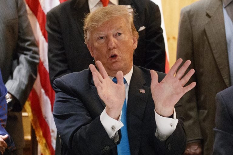 President Donald Trump speaks with reporters about border security during a fundraising event, Wednesday, April 10, 2019, in San Antonio. (Evan Vucci/AP Photo)