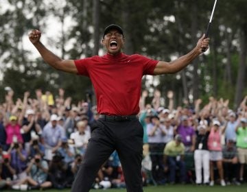 Tiger Woods reacts as he wins the Masters golf tournament Sunday, April 14, 2019, in Augusta, Ga. (David J. Phillip/AP Photo)