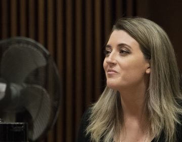 Kate McClure appears in court Monday, April 15, 2019 at Burlington County Superior Court in Mount Holly, N.J. McClure pleaded guilty to a state charge in a 'good Samaritan' scam of GoFundMe donors and faces a potential four-year prison term. (Joe Lamberti/Camden Courier-Post via AP, Pool)