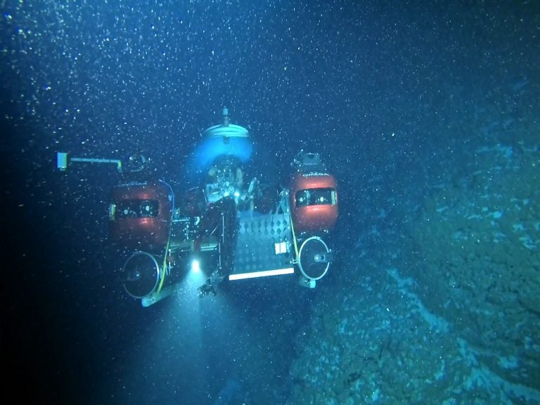 In this file image provided by Nekton on April 14, 2019, the submersible carrying Seychelles President Danny Faure is seen from a submarine belonging to Ocean Zephyr, during a descent into the Indian Ocean in the outer islands of Seychelles. The British-led Nekton scientific mission on Thursday, April 18, 2019 completed a seven-week expedition in the Indian Ocean aimed at documenting changes beneath the waves that could affect billions of people in the surrounding region over the coming decades. (Nekton via AP, File)