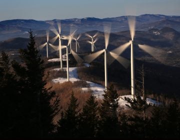 In this Tuesday, March 19, 2019 photo, the blades of wind turbines catch the breeze at the Saddleback Ridge wind farm in Carthage, Maine. (Robert F. Bukaty/AP Photo)