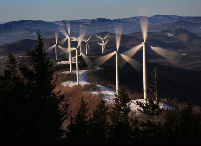 In this Tuesday, March 19, 2019 photo, the blades of wind turbines catch the breeze at the Saddleback Ridge wind farm in Carthage, Maine. (Robert F. Bukaty/AP Photo)
