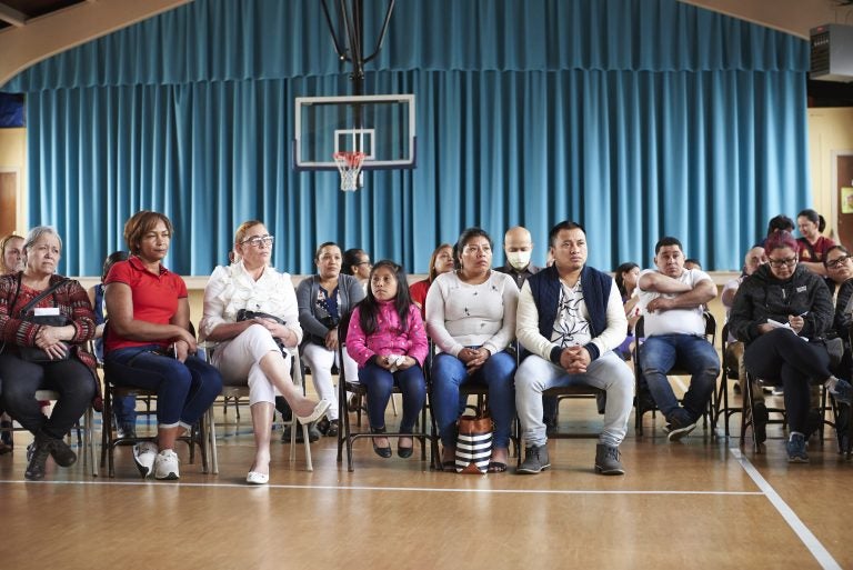 About 50 people attended a Spanish-language information session about Philadelphia's new municipal ID program at Holy Innocents Roman Catholic Church in North Philadelphia on Sunday, April 7, 2019. (Natalie Piserchio for WHYY)