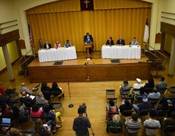 Six candidates for York County commissioner participate in a forum at on April 10, 2019, at Zion United Church of Christ in York. (Ed Mahon/PA Post) 