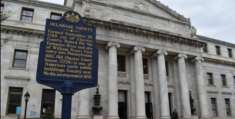 The Delaware County courthouse in Media, Pennsylvania, is seen on April 11, 2019. In the county in 2017, there were 206 protection-from-abuse cases that ended with a stipulation or agreement between the parties, 187 final orders granted after a hearing before a judge, and 147 final orders denied after a hearing before a judge. (Ed Mahon/PA Post)