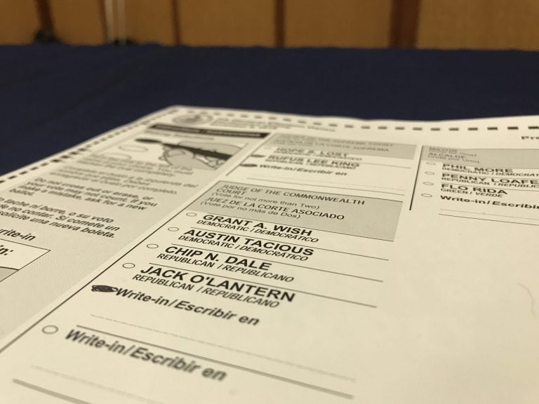 A sample ballot provided by a voting machine company hoping to win contracts with Pennsylvania counties. (PennLive)

