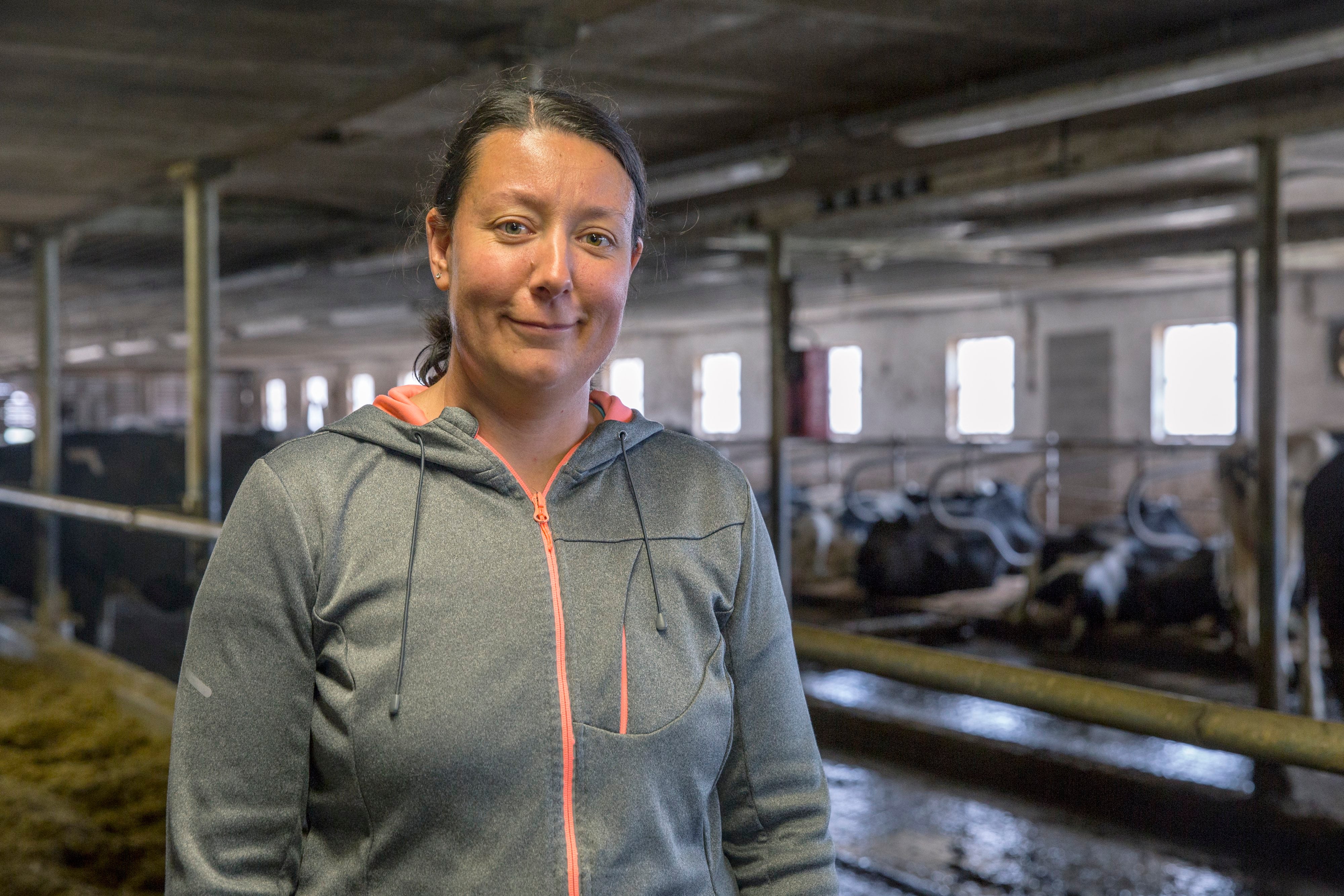Bethany Coursen is a Centre County farmer and the president of the local Farm Bureau. Her farm milks cows and grows multiple crops. (Min Xian / Keystone Crossroads)