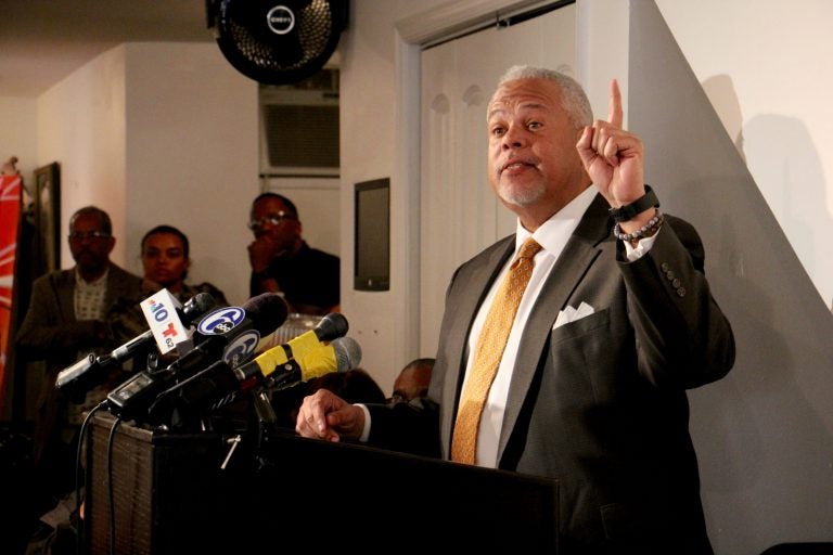 In this file photo, State Sen. Anthony Williams announces his Philadelphia mayoral bid. (Emma Lee/WHYY)