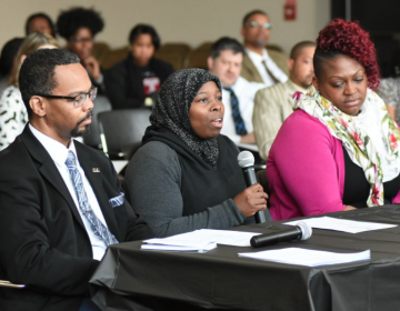 Eric Marsh, left, Shantelle Willis and Layna Smith testify during the Pennsylvania House Democratic Policy Committee hearing on bullying on Tuesday morning held at Tabor Services in Germantown. (Abdul R. Sulayman/The Philadelphia Tribune)
