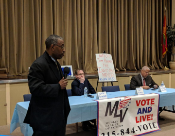 WURD radio host Vincent Thompson hosted the mayoral debate organized by the Muslim League of Voters Tuesday (Michael D'Onforio/The Philadelphia Tribune)  
