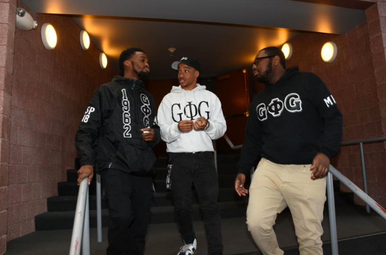 Lincoln University students Joseph Purnell, Jeremiah Johnson, and Christian Harris talk about why they chose to attend the historically black college. All three students are members of Groove Phi Groove Inc. (Abdul R. Sulayman/The Philadelphia Tribune) 