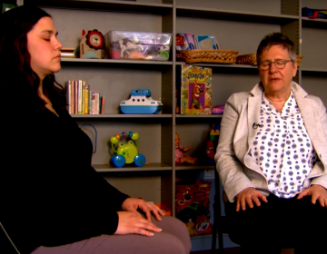 Kelliann O’Hare and MATER director Diane Abatemarco practicing mindfulness. (WHYY)