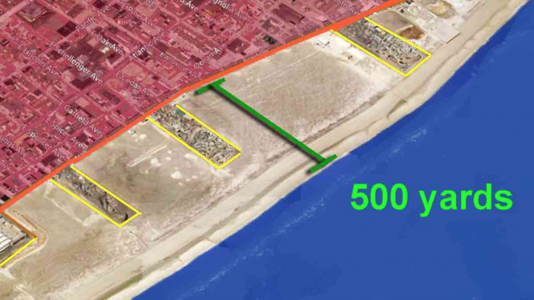 WHYY graphic showing the width of a Wildwood beach. 