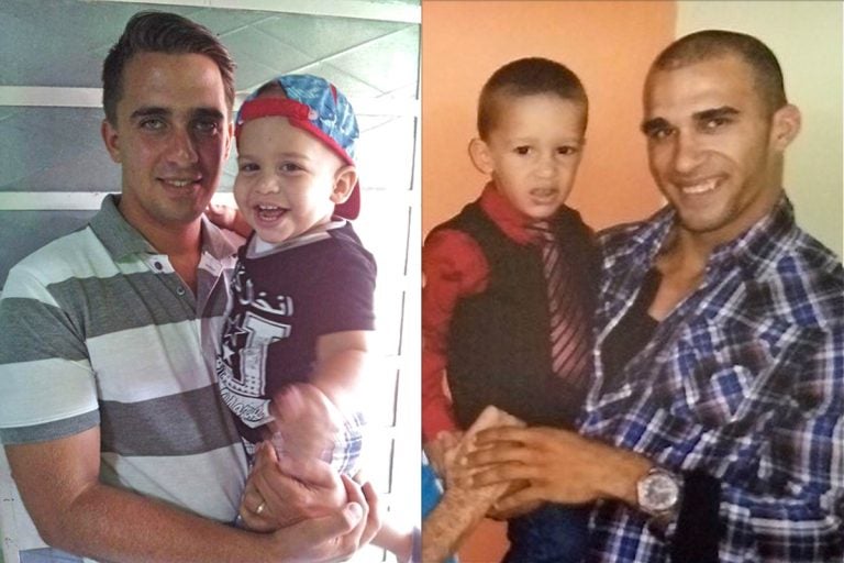 Abel Perez (left) and Pablo Alvarez (right), are pictured holding their sons. (Courtesy of Church World Service)