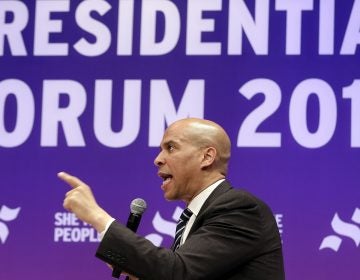 Sen. Cory Booker, D-N.J., answers questions during a presidential forum held by She The People in Houston on Wednesday.
(Michael Wyke/AP)