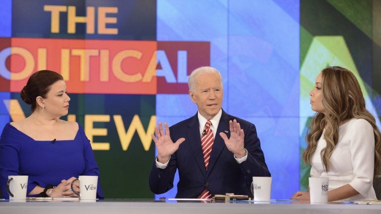 Democratic presidential candidate and former Vice President Joe Biden appears on The View on Friday, where he was asked about criticism from Anita Hill and accusations of unwanted touching. (Lorenzo Bevilaqua/ABC via AP)