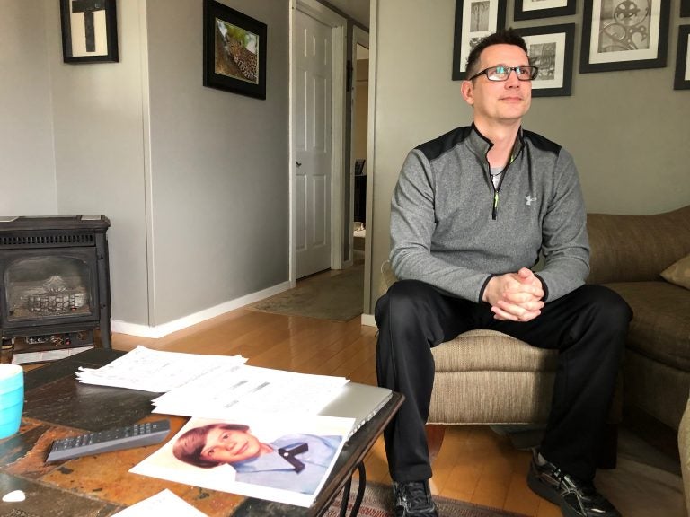 As a child attending Catholic school, Todd Kostrub was abused by a Franciscan brother from 1974-1986. He's now one of many victims awaiting Governor Murphy's signature on a bill to extend the statute of limitations for victims of sexual abuse (Joe Hernandez/WHYY)