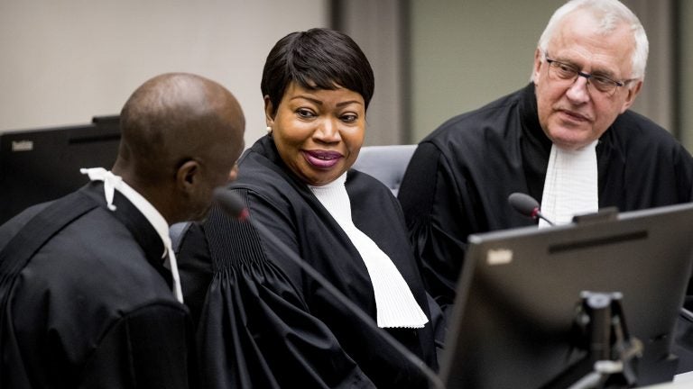 The office of International Criminal Court prosecutor Fatou Bensouda (center) says her visa for U.S. travel has been stripped. The State Department confirmed the move Friday.
(Koen Van Weel /AFP/Getty Images)