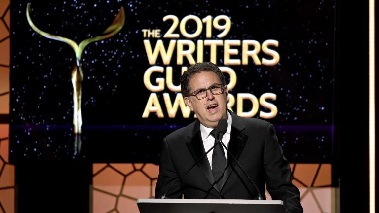 Writers Guild of America West President David Goodman speaks in Los Angeles at the 2019 union award ceremony. The WGA instructed is writers to fire their agents on Friday. (Frazer Harrison/Getty Images)