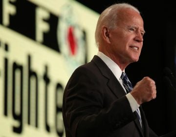Former Vice President Joe Biden speaks at the International Association of Fire Fighters legislative conference in March. He got into the Democratic presidential nomination fight Thursday. (Win McNamee/Getty Images)