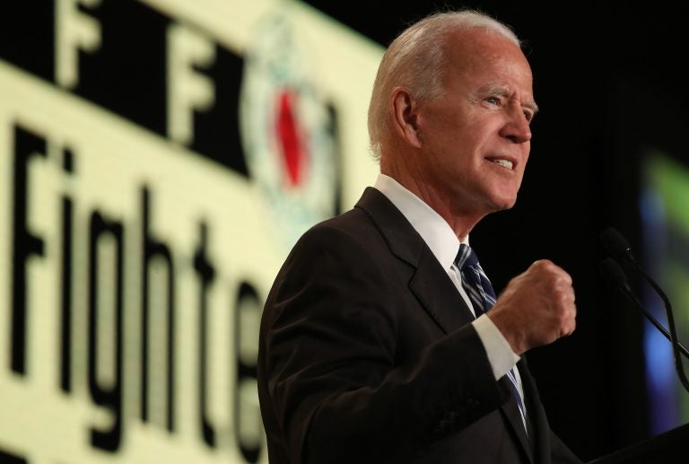 Former Vice President Joe Biden speaks at the International Association of Fire Fighters legislative conference in March. He got into the Democratic presidential nomination fight Thursday. Former Vice President Joe Biden speaks at the International Association of Fire Fighters legislative conference in March. He got into the Democratic presidential nomination fight Thursday. (Win McNamee/Getty Images)