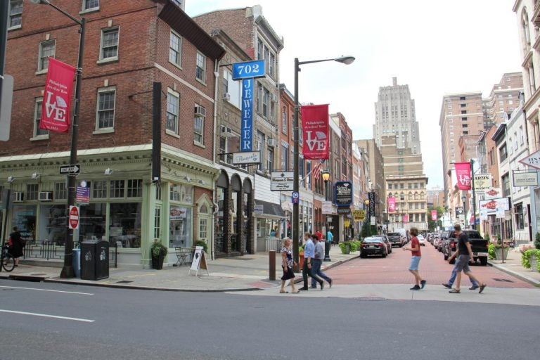 Jewelers Row, one of the oldest diamond districts in America, is threatened by a plan to construct a 29-story residential tower. (Emma Lee/WHYY)