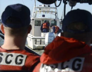 Members of Coast Guard Station Barnegat Light board a recreational fishing vessel while conducting a living marine resources patrol and vessel safety inspection on Nov. 7, 2018. (U.S. Coast Guard photo by Petty Officer 1st Class Seth Johnson)