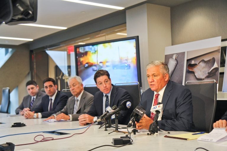 Legal representation of victims of a fatal propane tank explosion at 3rd and Wyoming Streets in July of 2014 explain a settlement that awarded $160 million in 2018. (Kimberly Paynter/WHYY)