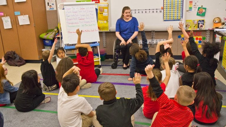 Hannah Kaptur, a student teacher at Rainbow Elementary in Coatesville, Pa., felt that voice training made it easer to use her voice all day. (Kimberly Paynter/WHYY)