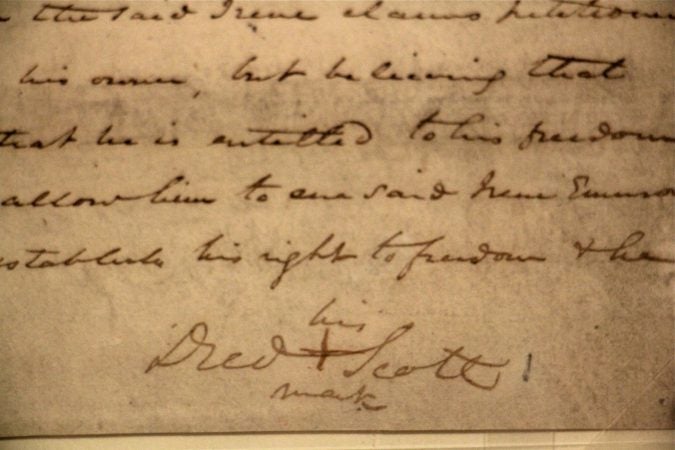 Dred Scott's petition for freedom (1846) was signed with an X because enslaved people were prohibited from learning to read or write. (Emma Lee/WHYY)