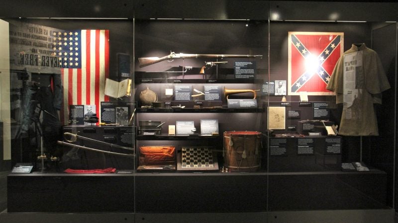 Civil War artifacts from both sides of the battle are displayed side by side. (Emma Lee/WHYY)