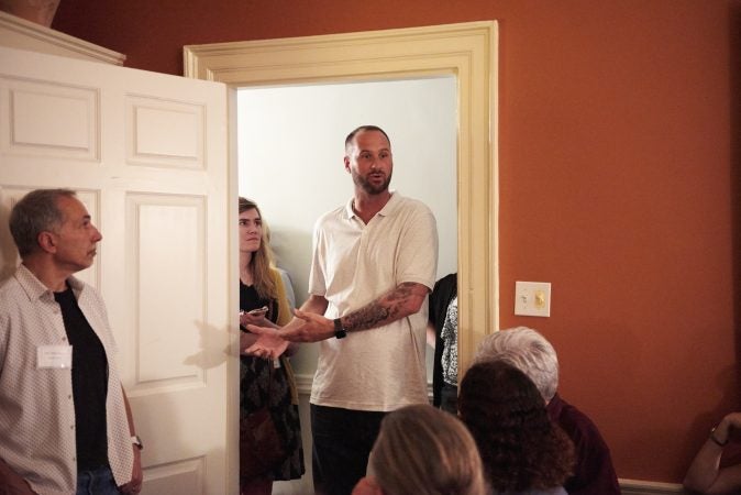 Anthony Curci, of South Philadelphia, speaks during the Friends of Safehouse event. (Natalie Piserchio for WHYY)