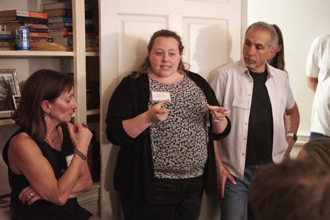 Trish Kinkle speaks during the Friends of Safehouse event. (Natalie Piserchio for WHYY)