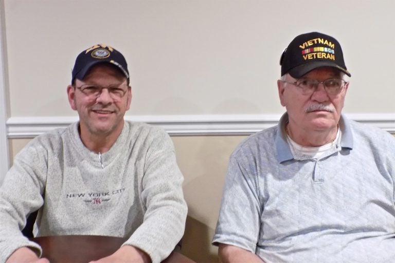 Vice Commander Don Minnick and Walt Davidson of the Jesse Soby American Legion Post 148 in Langhorne, Pa. (Ximena Conde/WHYY)