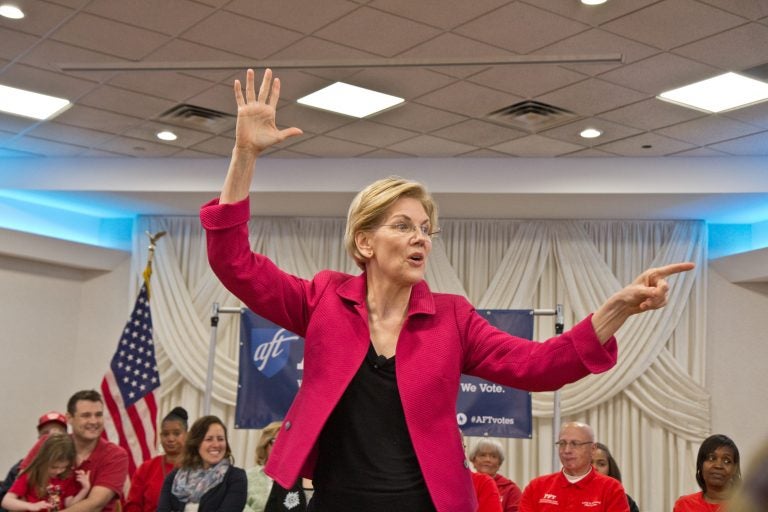 U.S. Sen. Elizabeth Warren, a 2020 presidential candidate, addresses teachers in Philadelphia on Monday, May 12. 2019. (Kimberly Paynter/WHYY)