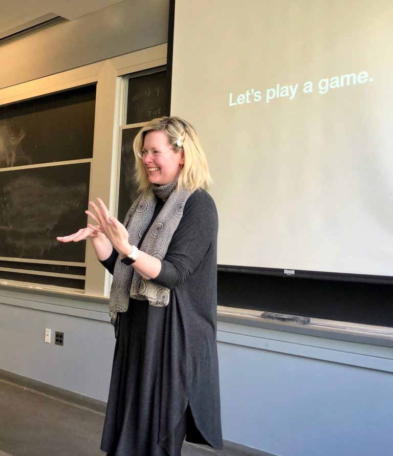 Philosophy professor Abby Everett Jaques of the Massachusetts Institute of Technology created a class called Ethics of Technology to help future engineers and computer scientists understand the pitfalls of tech. (Courtesy of Kim Martineau, MIT Quest for Intelligence)