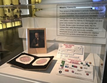 An exhibit at the Science History Institute highlights the accomplishments of scientists with disabilities. The chemist John Dalton, pictured below, noticed his inability to distinguish between red and green and created a color blindness test. (Steph Yin/WHYY)