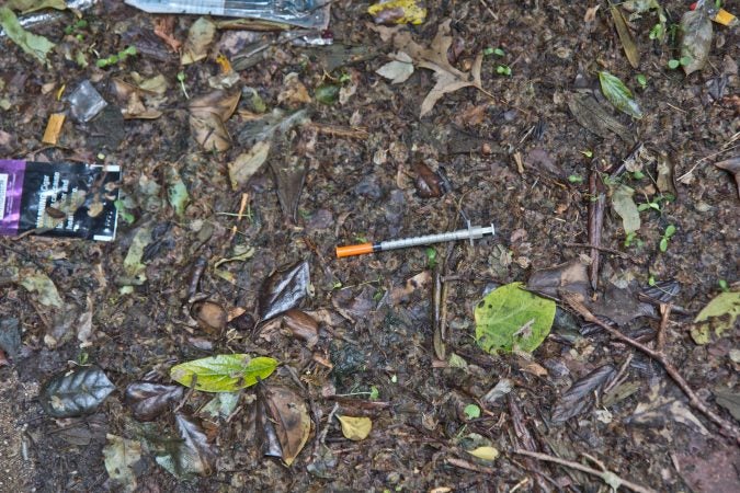 Neighbors of Commerce Street have been concerned about needles appearing on the path. (Kimberly Paynter/WHYY)