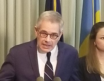 Philadelphia District Attorney Larry Krasner announces that police now have leads in more than 65 sex assault cases. (Tom MacDonald/WHYY)