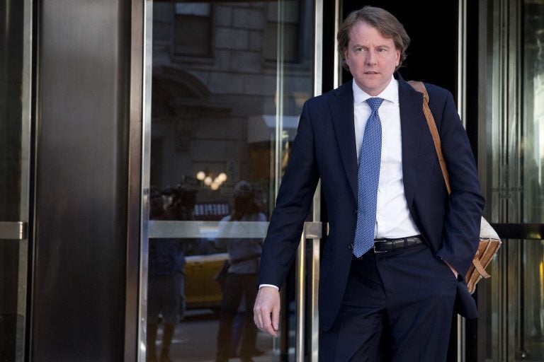 Attorney Donald McGahn leaves the Four Seasons hotel in New York, Thursday, June 9, 2016, after a GOP fundraiser. (Mary Altaffer/AP Photo)