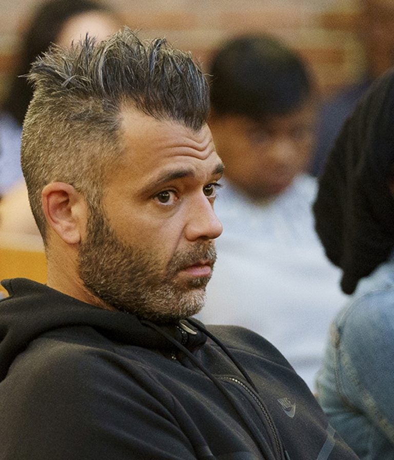 Mark D'Amico sits in Burlington City Municipal Court where he appeared regarding citations for driving with a suspended license, in Burlington City, N.J., Tuesday, Sept. 18, 2018. (Jessica Griffin/The Philadelphia Inquirer via AP, Pool)