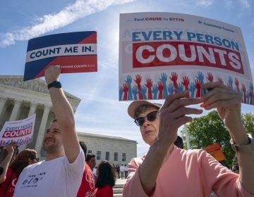 Immigration activists rally outside the Supreme Court as the justices hear arguments over the Trump administration's plan to ask about citizenship on the 2020 census. (J. Scott Applewhite/AP Photo)