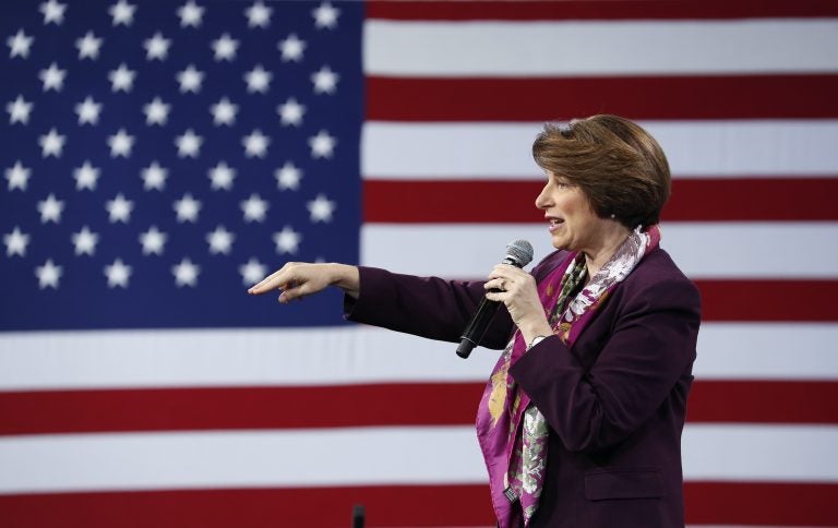 Democratic presidential candidate Sen. Amy Klobuchar, D-Minn., speaks at a Service Employees International Union forum on labor issues, Saturday, April 27, 2019, in Las Vegas. (John Locher/AP Photo)