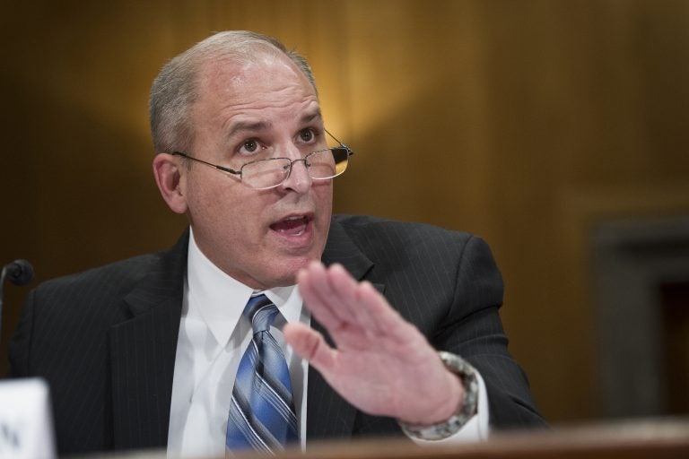 In a Thursday, April 4, 2019 file photo, former U.S. Border Patrol Chief Mark Morgan testifies before the Senate Homeland Security and Governmental Affairs Committee on Capitol Hill in Washington. President Donald Trump is tapping  former border patrol chief Morgan to lead Immigration and Customs Enforcement. Trump tweeted Sunday, May 5, 2019 that Mark Morgan 